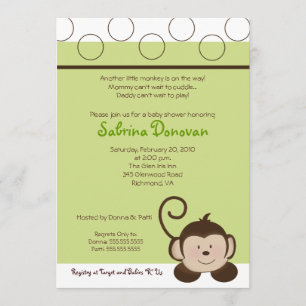 POP MONKEY 5x7 Groen neutraal BABY SHOWER Kaart