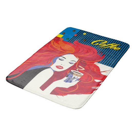 pop "Mooie Mode vrouw met koffiebeker" Art Badmat (Gekanteld)