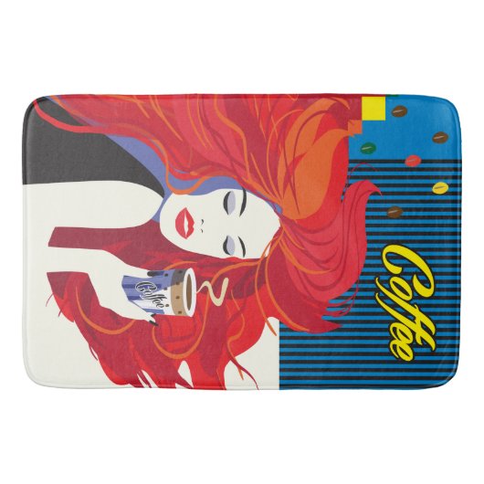 pop "Mooie Mode vrouw met koffiebeker" Art Badmat (Voorkant)