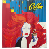 pop "Mooie Mode vrouw met koffiebeker" Art Douchegordijn (Voorkant)