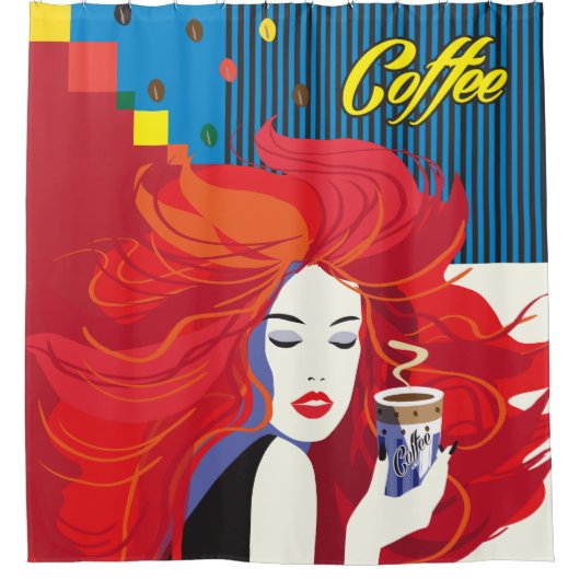pop "Mooie Mode vrouw met koffiebeker" Art Douchegordijn (Voorkant)