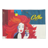 pop "Mooie Mode vrouw met koffiebeker" Art Kussensloop (Achterkant-Rechts)