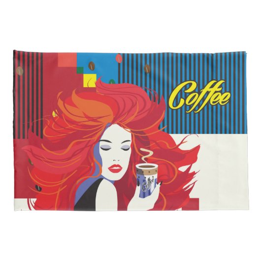 pop "Mooie Mode vrouw met koffiebeker" Art Kussensloop (Achterkant-Rechts)