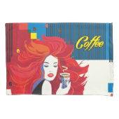 pop "Mooie Mode vrouw met koffiebeker" Art Kussensloop (Voorkant-Links)