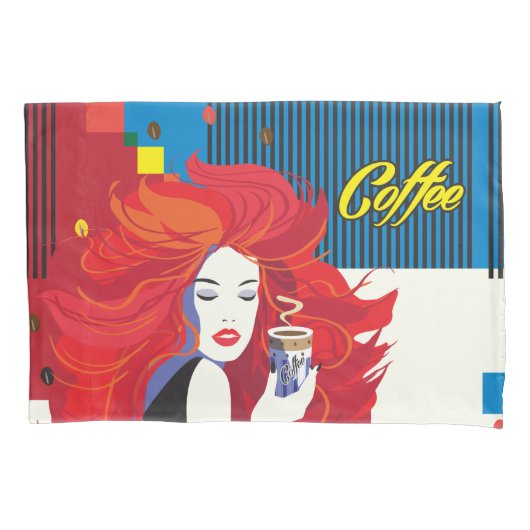 pop "Mooie Mode vrouw met koffiebeker" Art Kussensloop (Voorkant-Links)