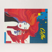 pop "Mooie Mode vrouw met koffiebeker" Art Legpuzzel (Horizontaal)