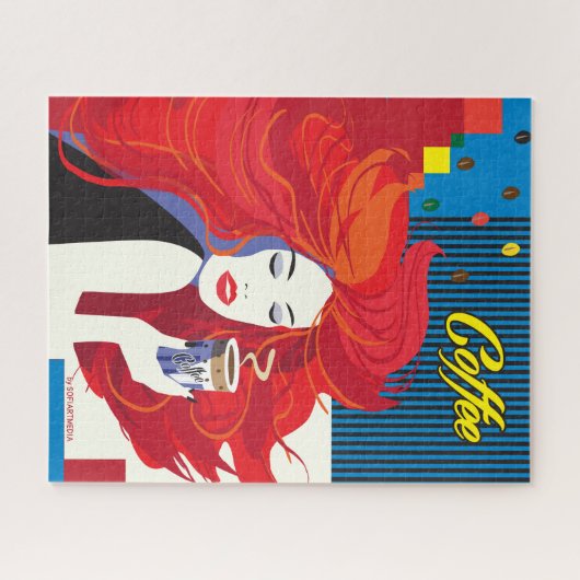 pop "Mooie Mode vrouw met koffiebeker" Art Legpuzzel (Horizontaal)