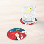 pop "Mooie Mode vrouw met koffiebeker" Art Ronde Kartonnen Onderzetter (Insitu)