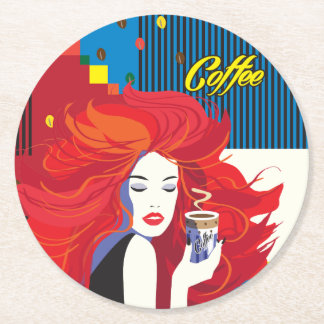 pop "Mooie Mode vrouw met koffiebeker" Art Ronde Kartonnen Onderzetter