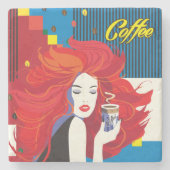 pop "Mooie Mode vrouw met koffiebeker" Art Stenen Onderzetter (Voorkant)