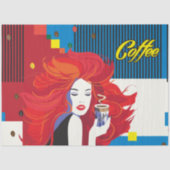 pop "Mooie Mode vrouw met koffiebeker" Art Tissuepapier (Voorkant)