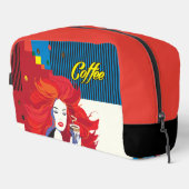 pop "Mooie Mode vrouw met koffiebeker" Art Toilettasje (Rechterhoek)