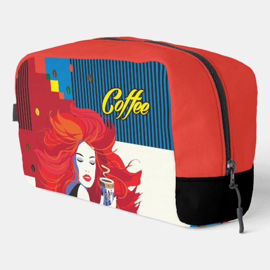 pop "Mooie Mode vrouw met koffiebeker" Art Toilettasje (Rechterhoek)