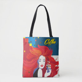 pop "Mooie Mode vrouw met koffiebeker" Art Tote Bag