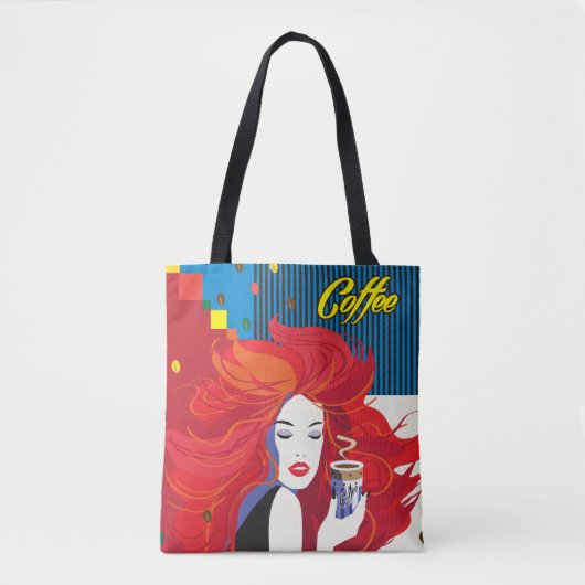 pop "Mooie Mode vrouw met koffiebeker" Art Tote Bag (Voorkant)