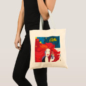 pop "Mooie Mode vrouw met koffiebeker" Art Tote Bag (Voorkant (product))