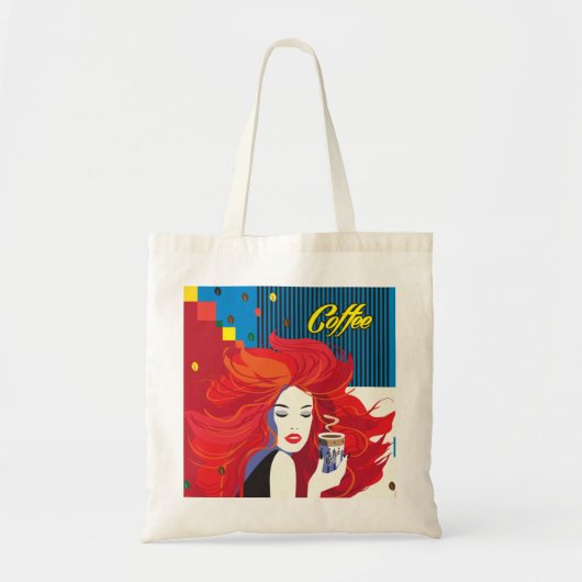 pop "Mooie Mode vrouw met koffiebeker" Art Tote Bag (Voorkant)