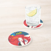 pop "Mooie Mode vrouw met koffiebeker" Art Zandsteen Onderzetter (Zijkant)