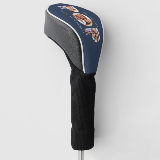 Pop multi-foto moderne typografie blauw golfheadcover (Schuin)