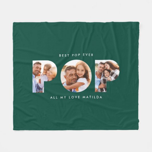 Pop multi-foto moderne typografie elegant green fl fleece deken (Voorkant (Horizontaal))