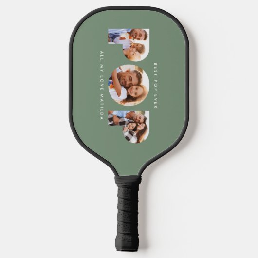 Pop multi-foto moderne typografie groen pickleball paddle (Achterkant)