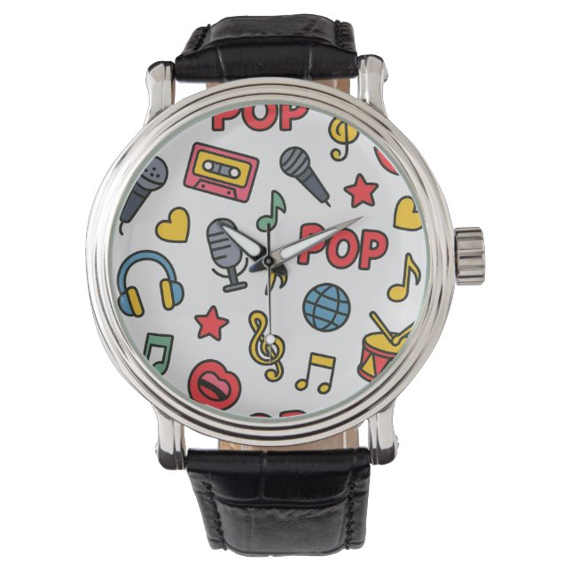 pop music doodle icons seamless pattern	 horloge (Voorkant)