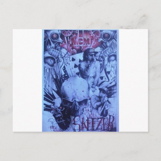 Pop Muzikanten Blauwe Paarse Art Print Briefkaart (Voorkant)