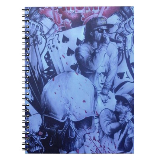 Pop Muzikanten Blauwe Paarse Art Print Notitieboek (Voorkant)