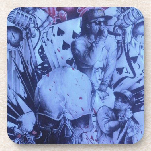 Pop Muzikanten Blauwe Paarse Art Print Onderzetter (Voorkant)