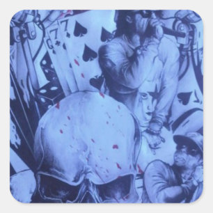 Pop Muzikanten Blauwe Paarse Art Print Vierkante Sticker