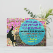 Pop N Lock Break Dance 80's Birthday Party Invite Kaart (Staand voorkant)