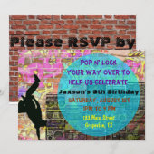 Pop N Lock Break Dance 80's Birthday Party Invite Kaart (Voorkant / Achterkant)