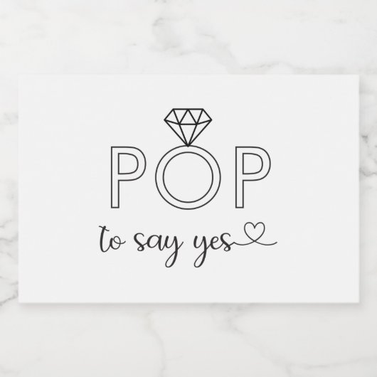 Pop om ja te zeggen tegen diamantring sparkling wijnetiket (Enkel label)