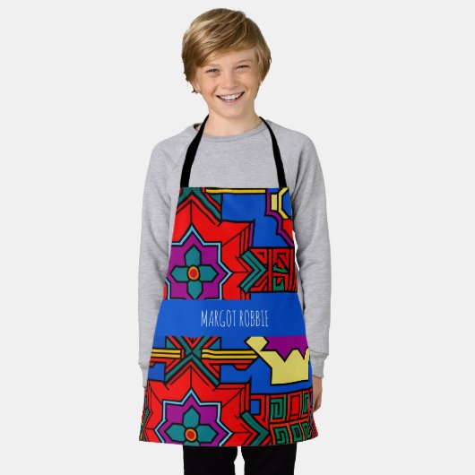 Pop omhoog zeshoekige bloemetjes Rood Blauw Isomet Schort (Gedragen)