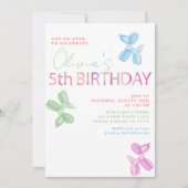 Pop On Over 5e verjaardagsballonhond uitnodiging (Voorkant)