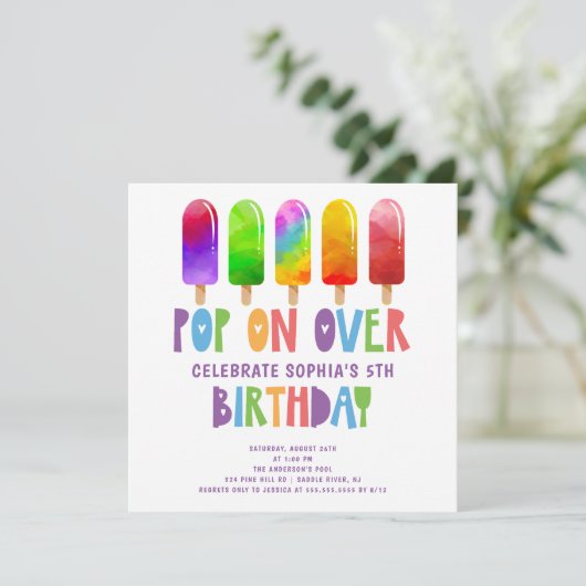 Pop On Over Popsicles Verjaardagsuitnodiging Kaart (Staand voorkant)