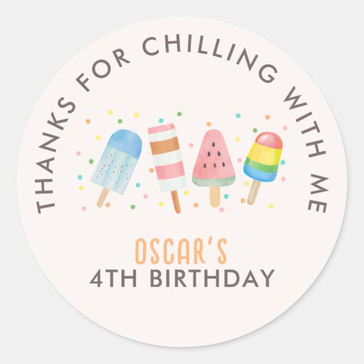 Pop op Over and Chill Icecream / Popsicle Verjaard Ronde Sticker (Voorkant)