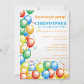 Pop op over ballonnen verjaardagsfeestje uitnodigi kaart (Voorkant)