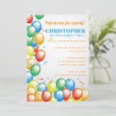 Pop op over ballonnen verjaardagsfeestje uitnodigi kaart (Staand voorkant)