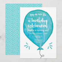 Pop op over Blue Balloon Verjaardagsuitnodiging