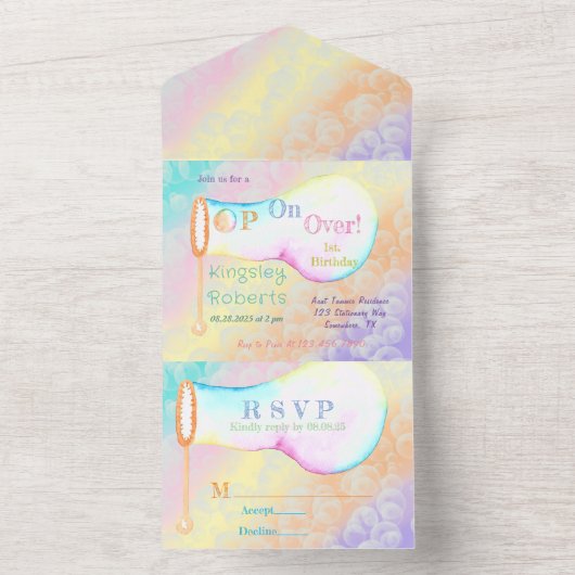 Pop op Over Bubbles Kind Verjaardagsfeest All In One Uitnodiging (Binnen)