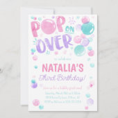 Pop op Over Bubbles Verjaardagsfeestuitnodiging Kaart (Voorkant)