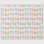 Pop op Over en Chill Ice-cream Kids Verjaardag Cadeaupapier (Vlak)