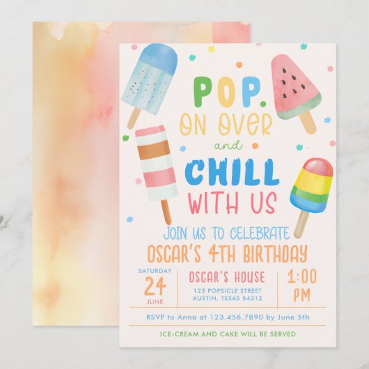 Pop op Over en Chill Ice-cream Kids Verjaardag Kaart (Voorkant / Achterkant)