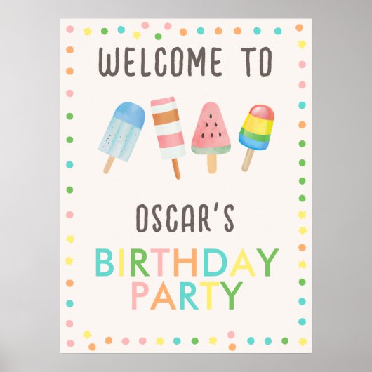 Pop op Over en Chill Icecream Kids Verjaardagsfees Poster (Voorkant)
