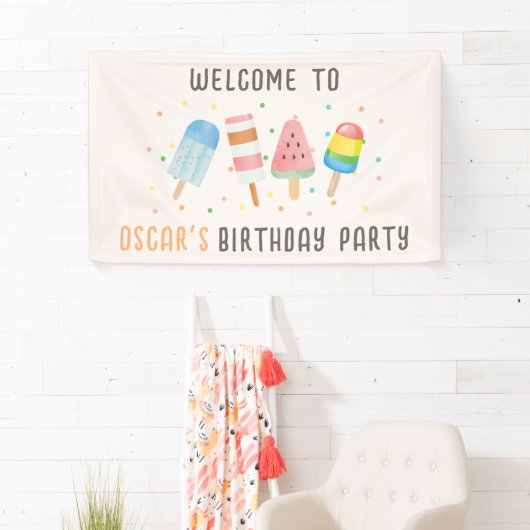 Pop op Over en Chill Icecream Kids Verjaardagsfees Spandoek (Insitu)