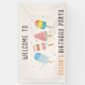 Pop op Over en Chill Icecream Kids Verjaardagsfees Spandoek (Verticaal)