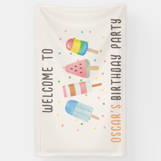 Pop op Over en Chill Icecream Kids Verjaardagsfees Spandoek (Verticaal)