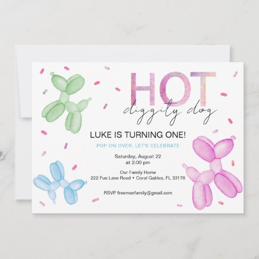 Pop op over felle ballonverjaardagsuitnodiging kaart (Voorkant)