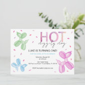 Pop op over felle ballonverjaardagsuitnodiging kaart (Staand voorkant)